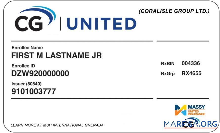 Realistic Grenada health insurance card real example